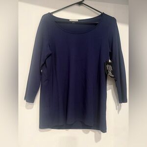 Pure Collection Navy Modal Minimalist Classic Jersey Long Sleeves Top Size 8/10